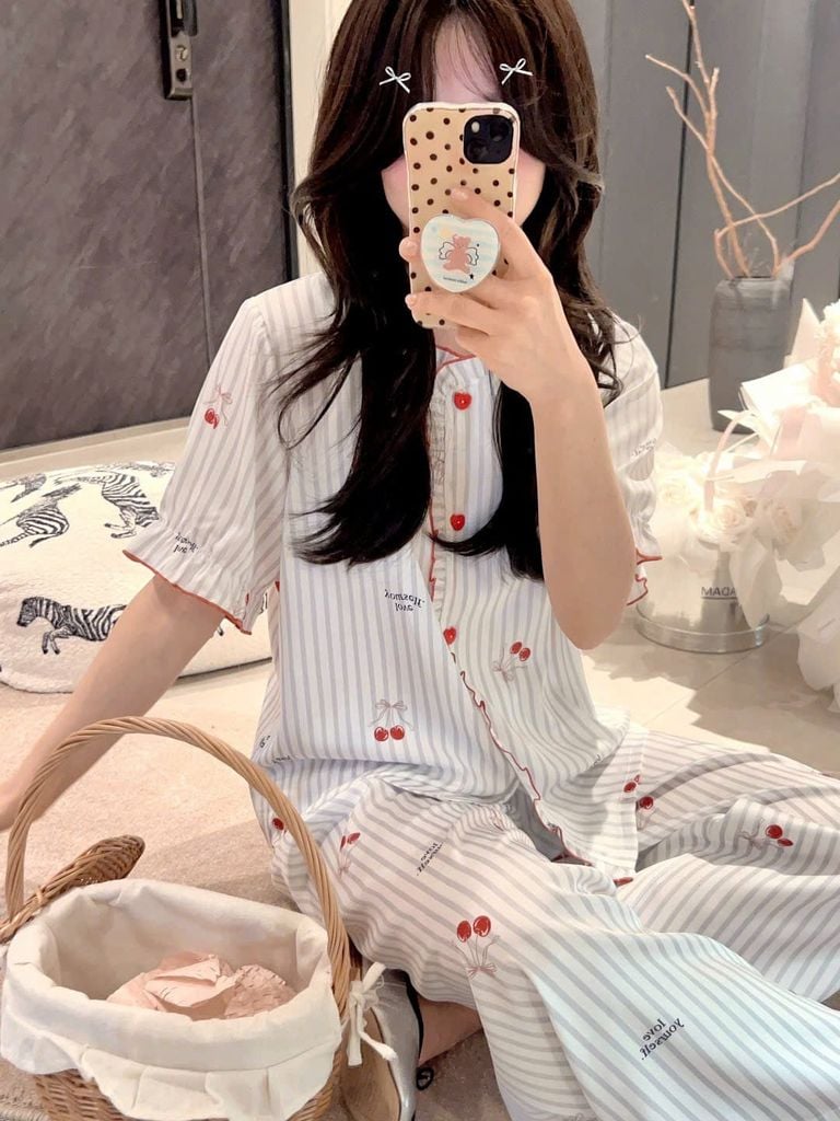 Đồ bộ ngủ nữ pyjama lụa Shury Store Home Wear TN25 tay ngắn quần dài in hoạ tiết size 45-75kg mềm