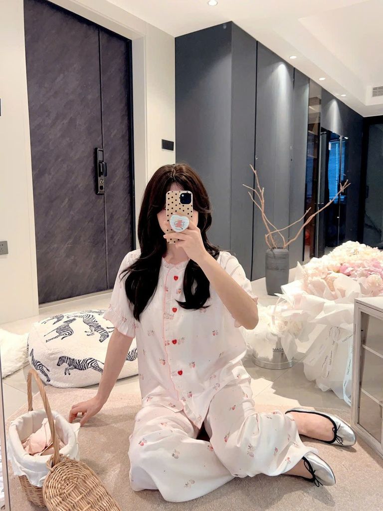 Đồ bộ ngủ nữ pyjama lụa Shury Store Home Wear TN25 tay ngắn quần dài in hoạ tiết size 45-75kg mềm