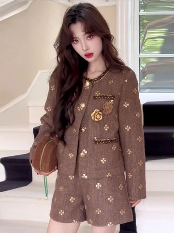 Set Quần Nâu Hoa Vàng