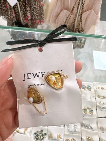 Bông Tai Cam Vàng Vòng Xích Nhỏ