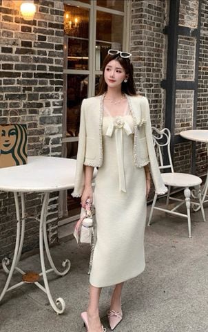 Set Đầm Khoác Kem