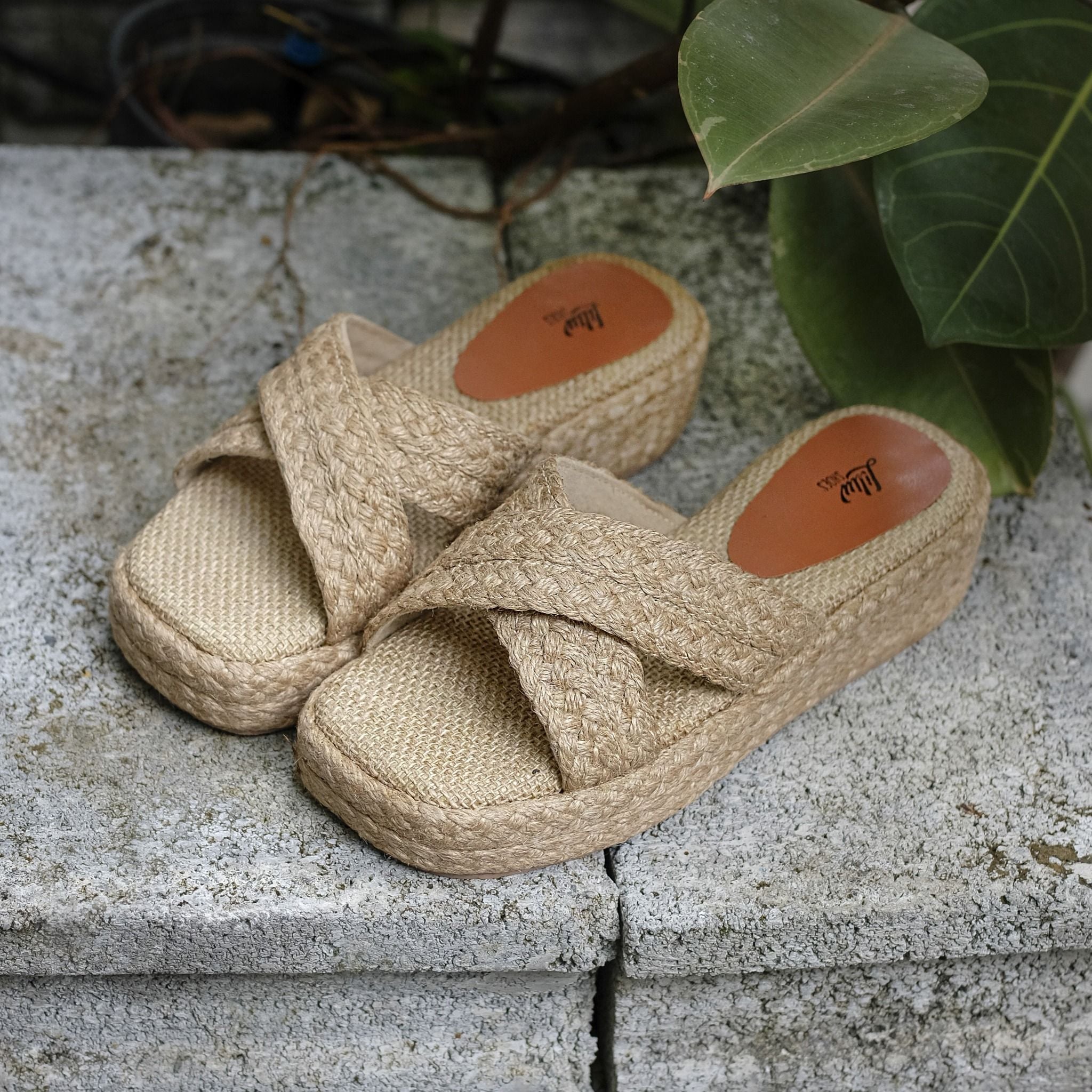 LINH KHÁNH - Dép Thuần Cói Quai Chéo X Đế Bằng 4cm