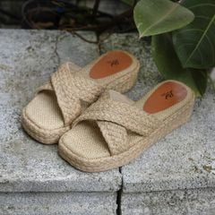LINH KHÁNH - Dép Thuần Cói Quai Chéo X Đế Bằng 4cm