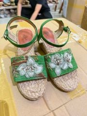LÁ THÊU HOA LY - Giày Cói Phối Vải Hemp Thêu Hoa
