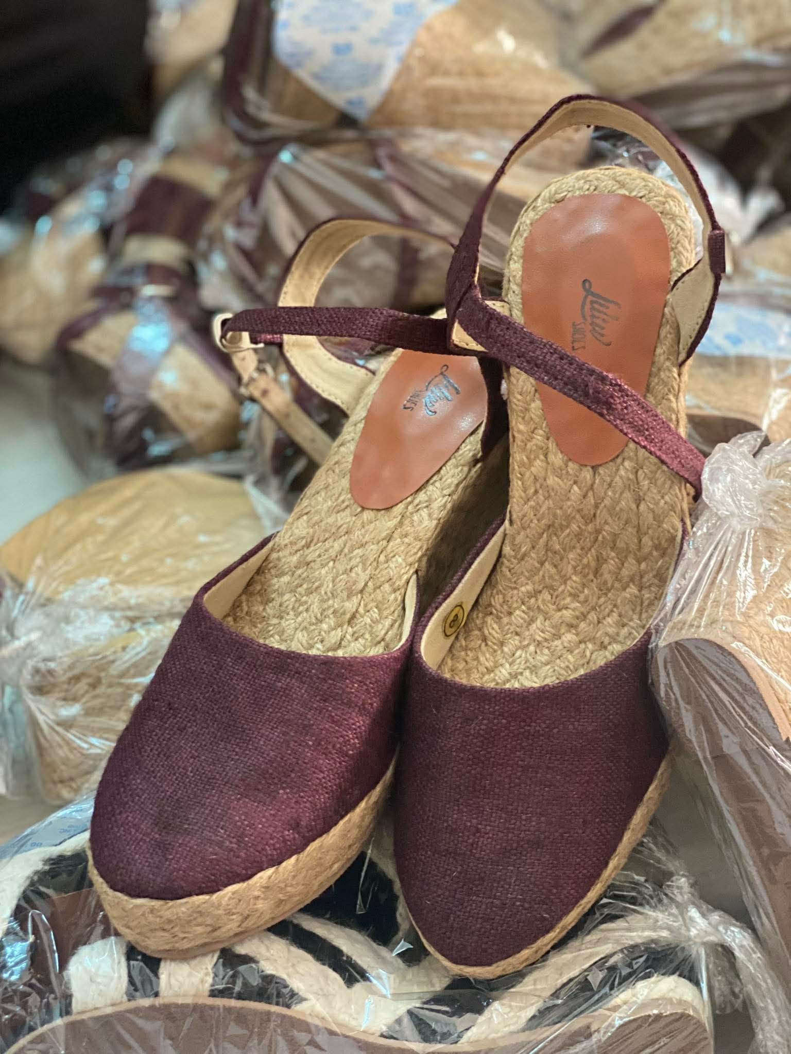 BAN MAI - Đế Xuồng Cói Gót Mảnh Phối Vải Hemp 8cm