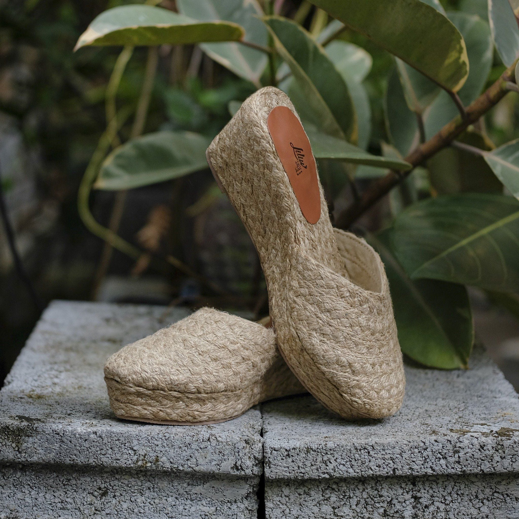 RUBY - Dép Sục Thuần Cói Kín Mũi Đế Xuồng 6cm