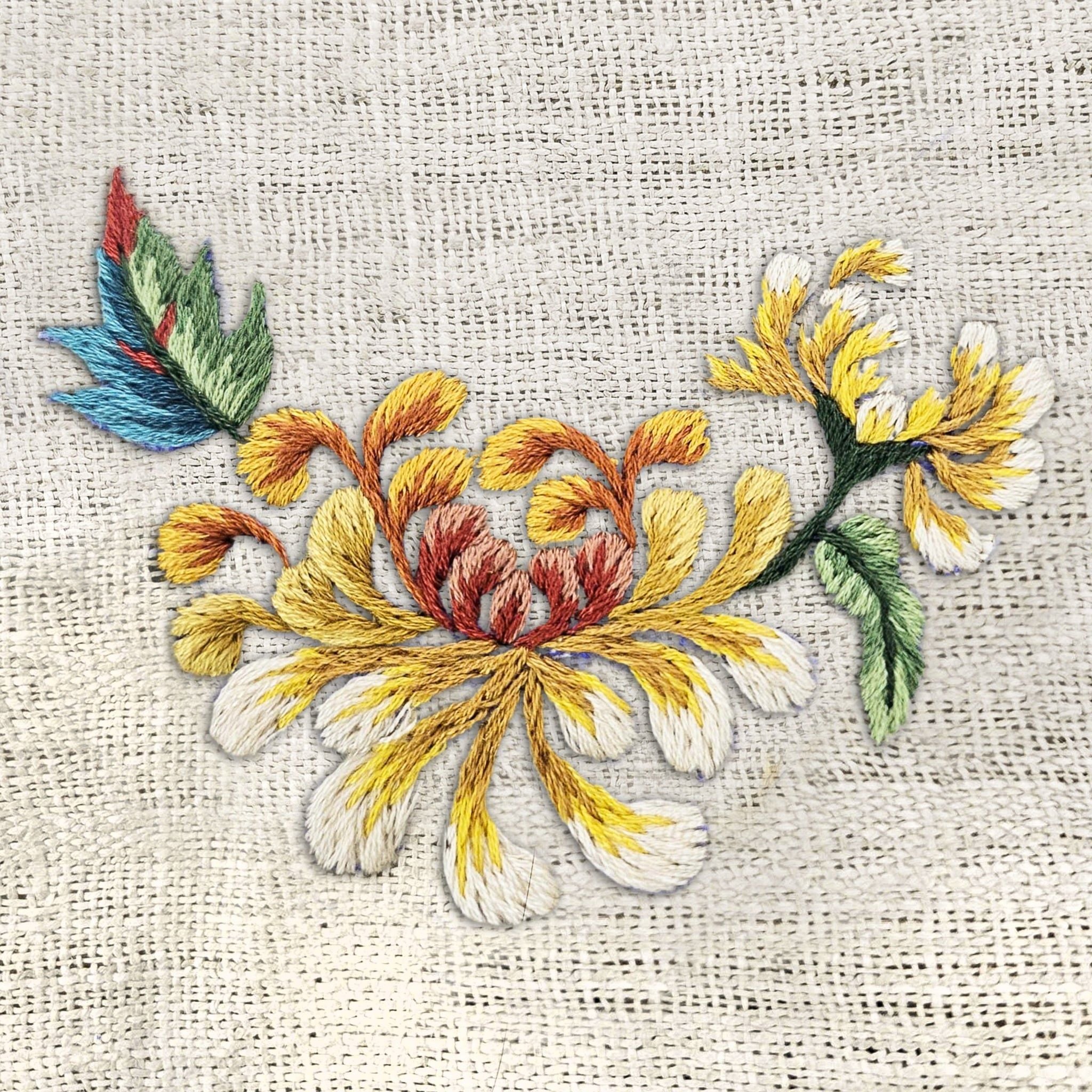 CÚC ĐẠI ĐÓA - Giày Cói Kín Mũi Phối Vải Hemp Thêu Hoa