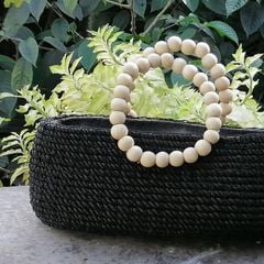 Túi Cói Abaca Xách Tay Dáng Thuyền Đen Quai Chuỗi Gỗ