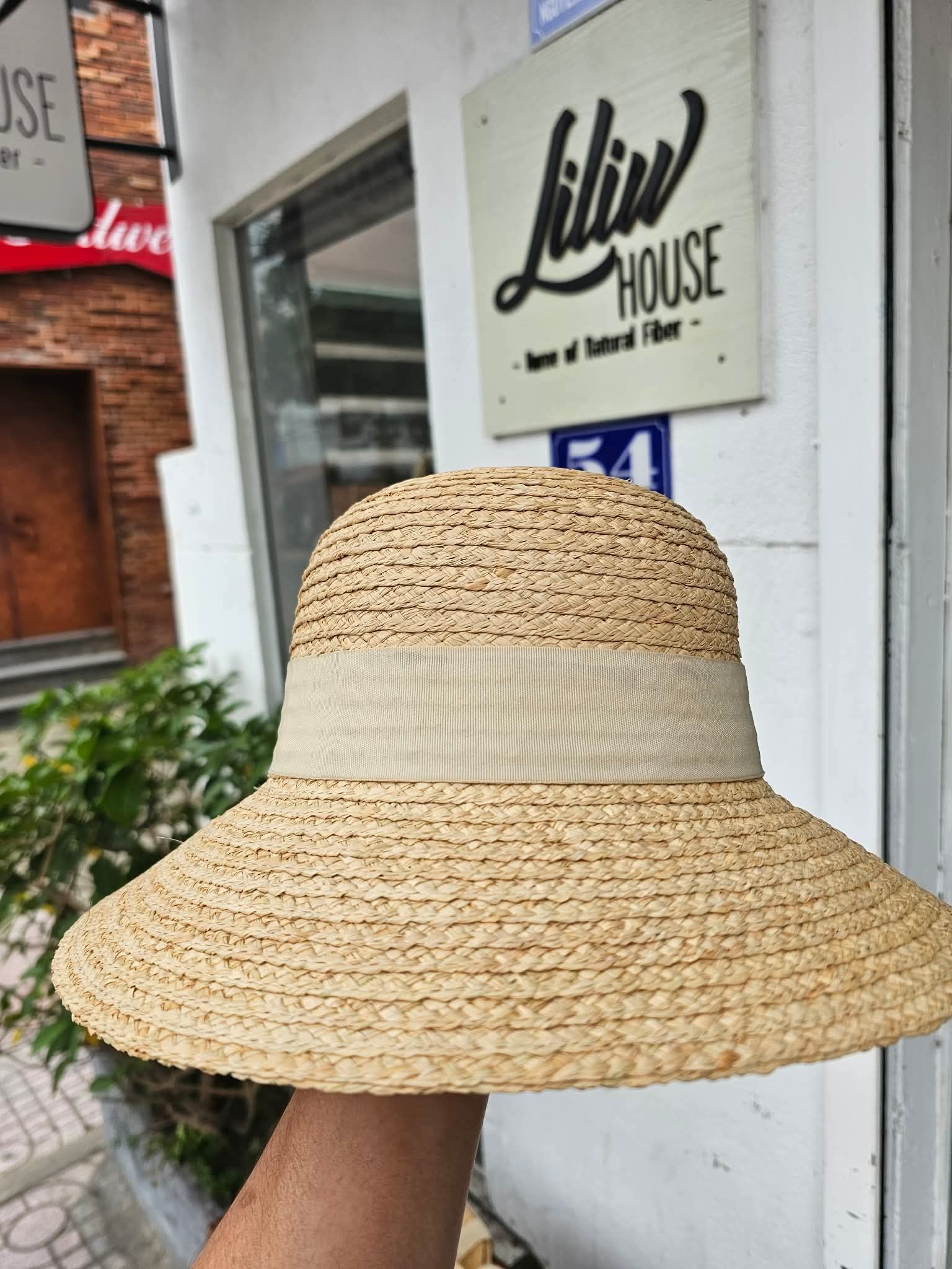 Nón Cói Raffia Chóp Tròn Vành 8cm - NƠ KEM