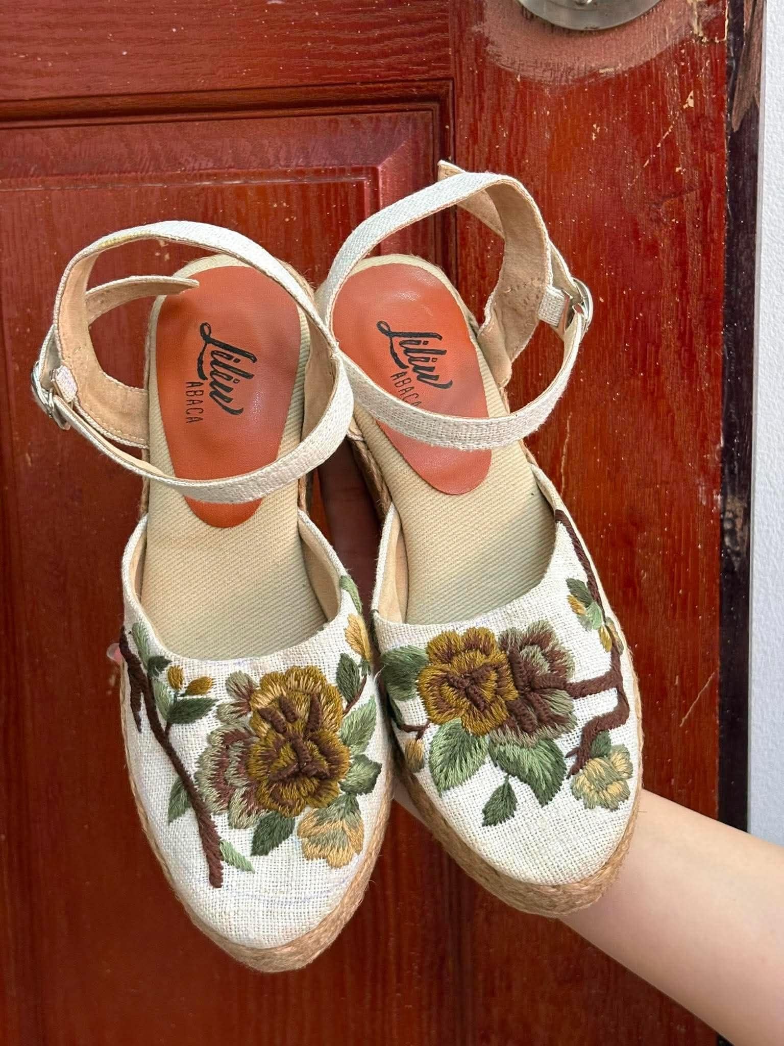 NHÀNH HOA - Giày Cói Phối Vải Hemp Thêu Hoa