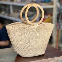 Túi Cói Abaca Cỡ Nhỏ Phối Quai Xách Tay Bằng Cành Cây - HOA BAN