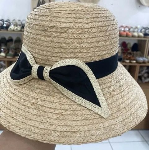 Nón Cói Raffia Chóp Tròn Vành 9cm - NƠ ĐEN
