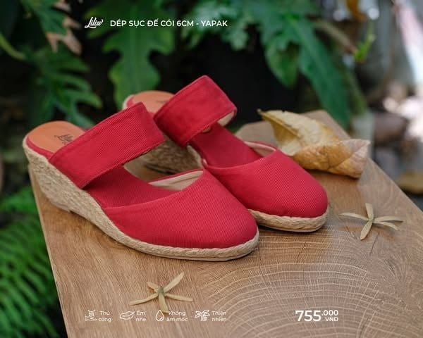 YAPAK - Dép Cói Sục Kín Mũi Đế Xuồng 6cm