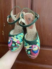 VẸT RIO - Giày Cói Thêu Tranh Raffia 8cm