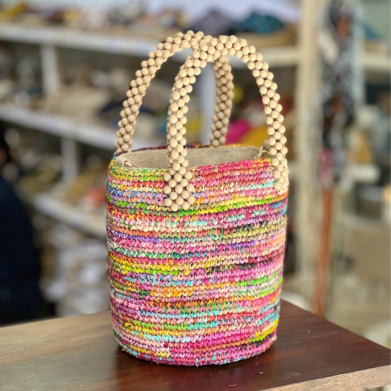 Túi Hình Trụ Cói Sợi Cọ Raffia Nhiều Màu - HOÀ SẮC