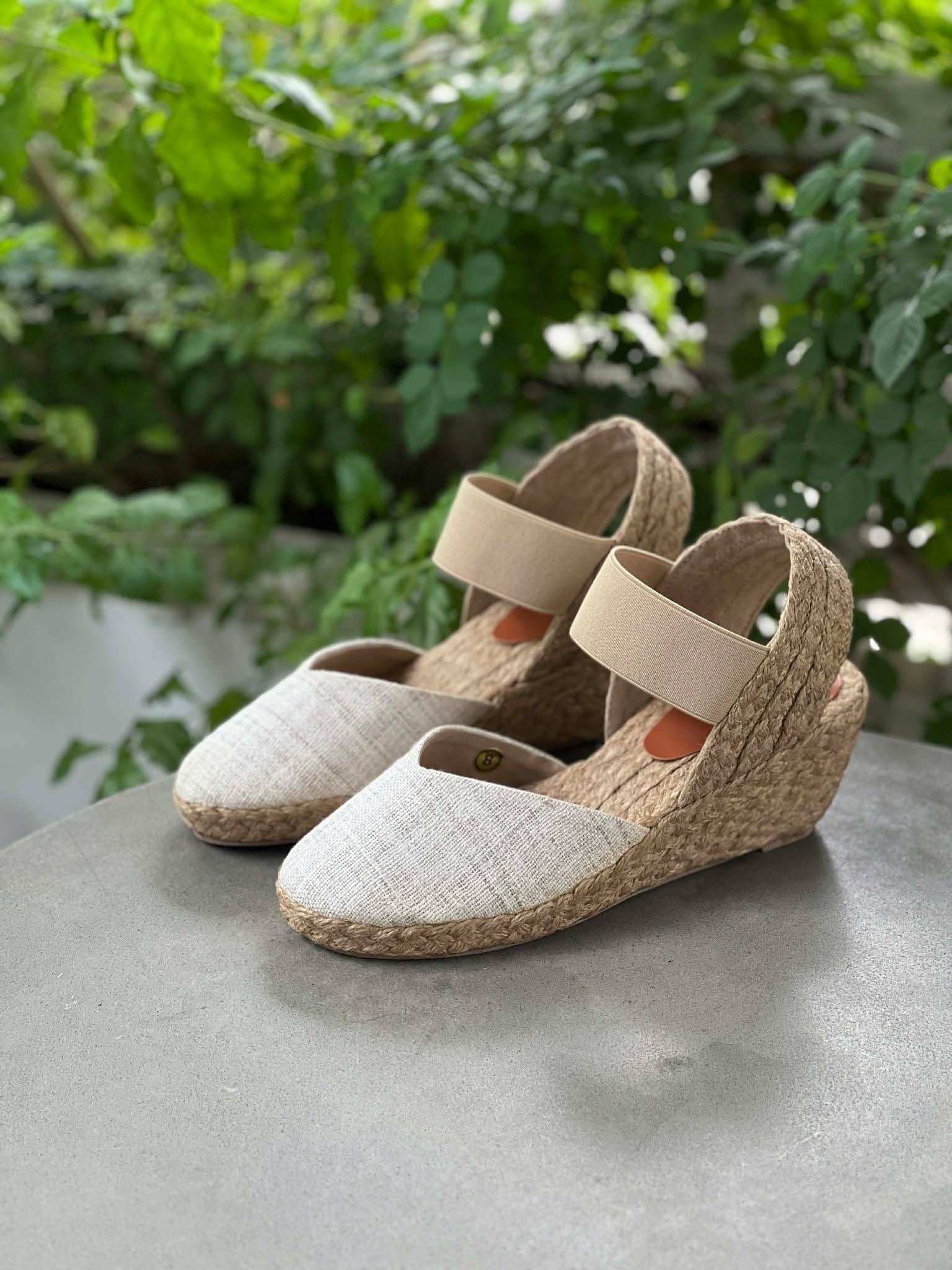 MỘC BÌNH - Đế Xuồng Cói Phối Vải Hemp Kín Mũi Quai Thun 6cm