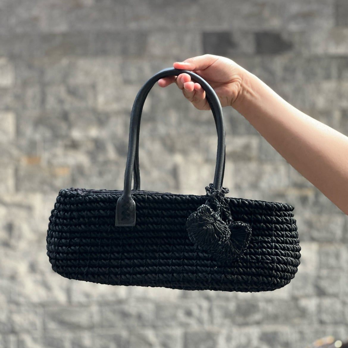 Túi Cói Abaca Xách Tay Dáng Thuyền Quai Da