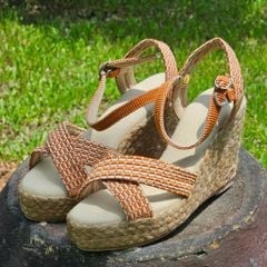 MAMUHAY - Sandal Đế Xuồng Cói Quai Chéo Vải Yakan Cao Cấp 10cm