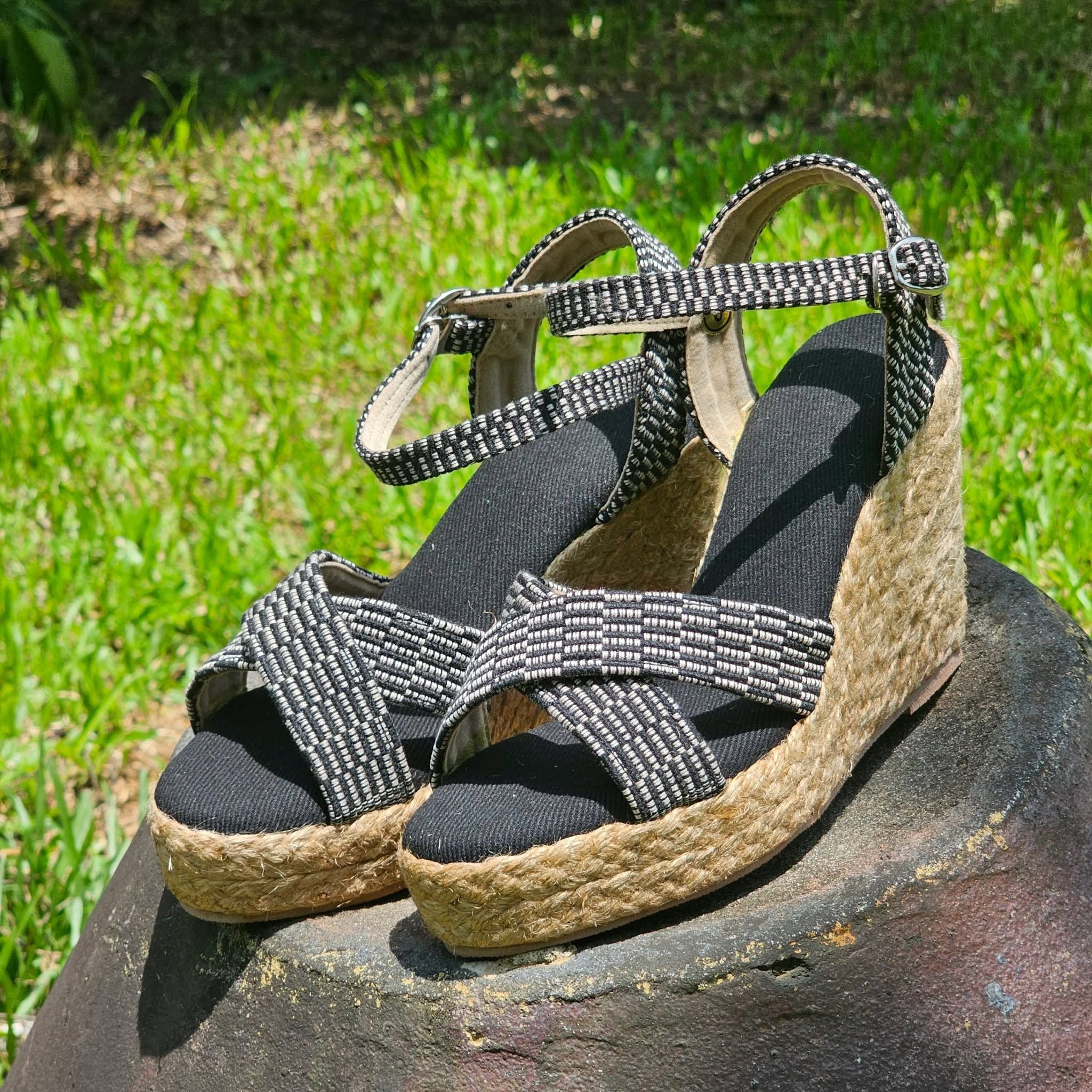 MAMUHAY - Sandal Đế Xuồng Cói Quai Chéo Vải Yakan Cao Cấp 10cm