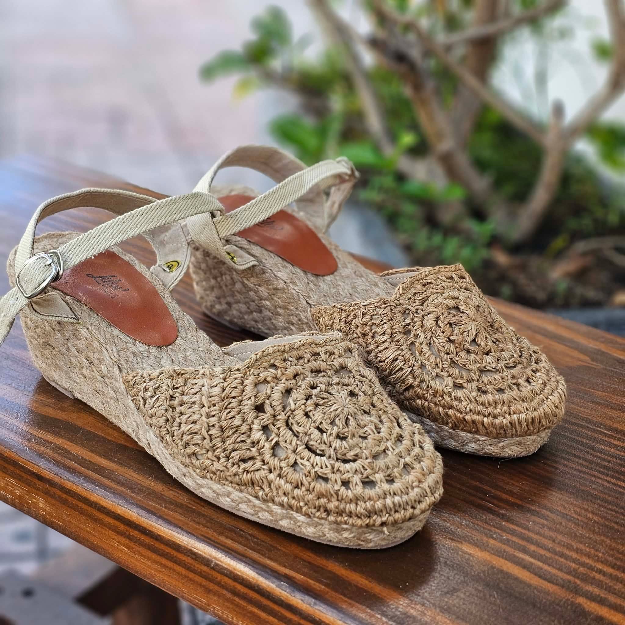 NGUYÊN SINH THẤP - Giày Cói Kín Mũi Phối Hemp Móc Tay Thủ Công 6cm