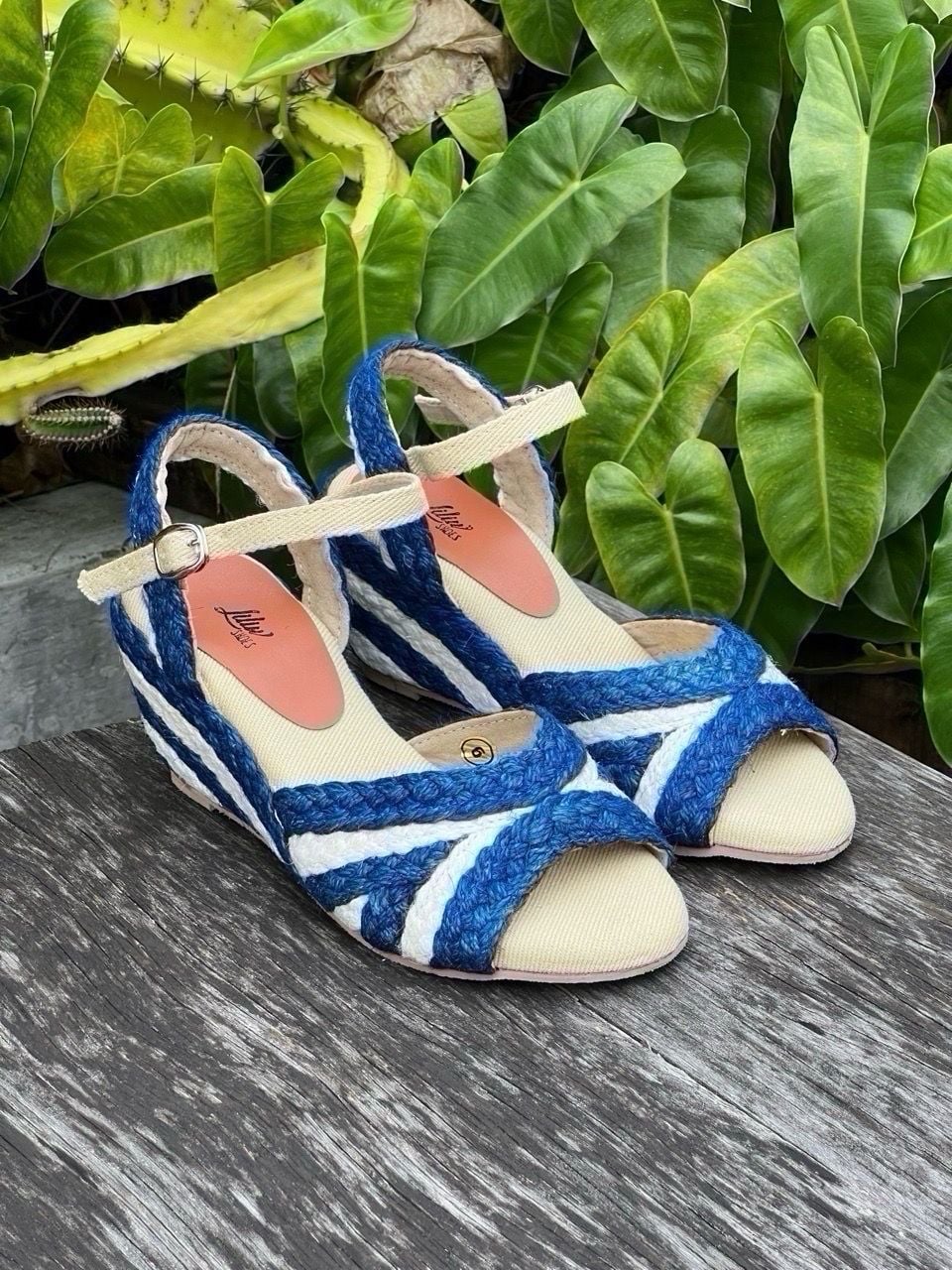 NGỰA VẰN - Sandal Thuần Cói Đế Xuồng Phối Màu Đan 2 Quai Ngang 6cm