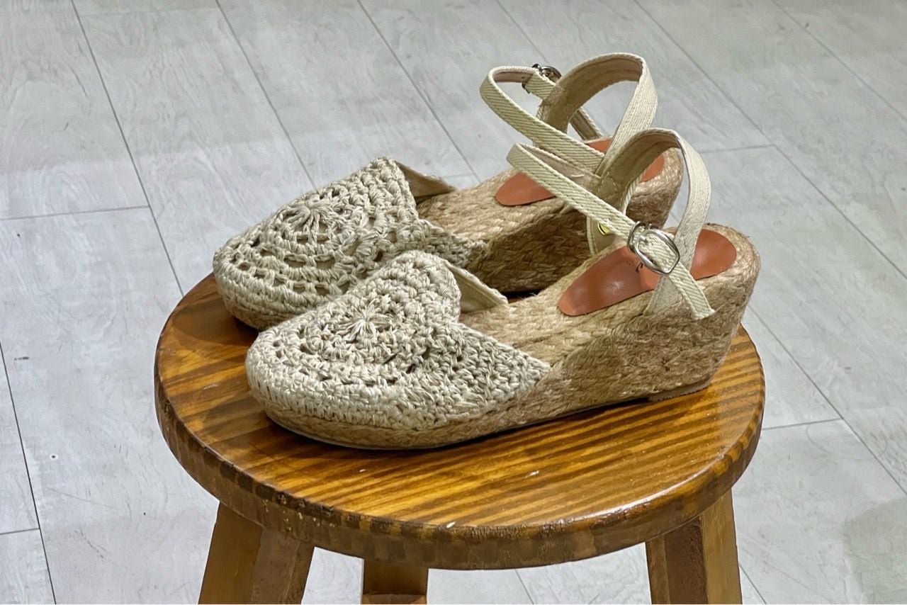 NGUYÊN SINH THẤP - Giày Cói Kín Mũi Phối Hemp Móc Tay Thủ Công 6cm