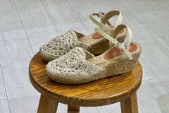 NGUYÊN SINH THẤP - Giày Cói Kín Mũi Phối Hemp Móc Tay Thủ Công 6cm