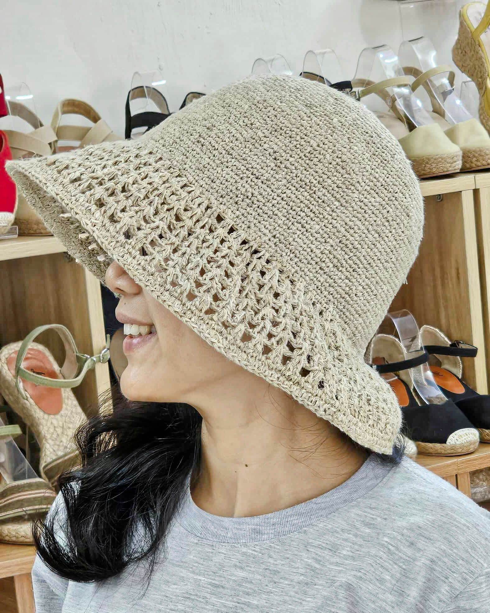 Nón Móc Thủ Công Sợi Hemp Tự Nhiên Vành 8cm - HEMP CAM LÂM 8