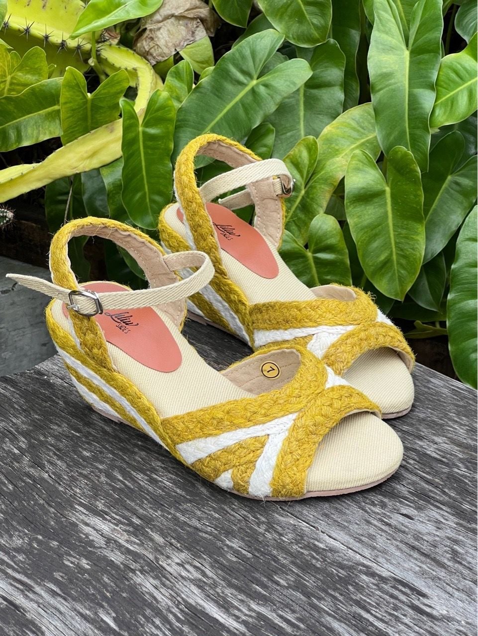 NGỰA VẰN - Sandal Thuần Cói Đế Xuồng Phối Màu Đan 2 Quai Ngang 6cm