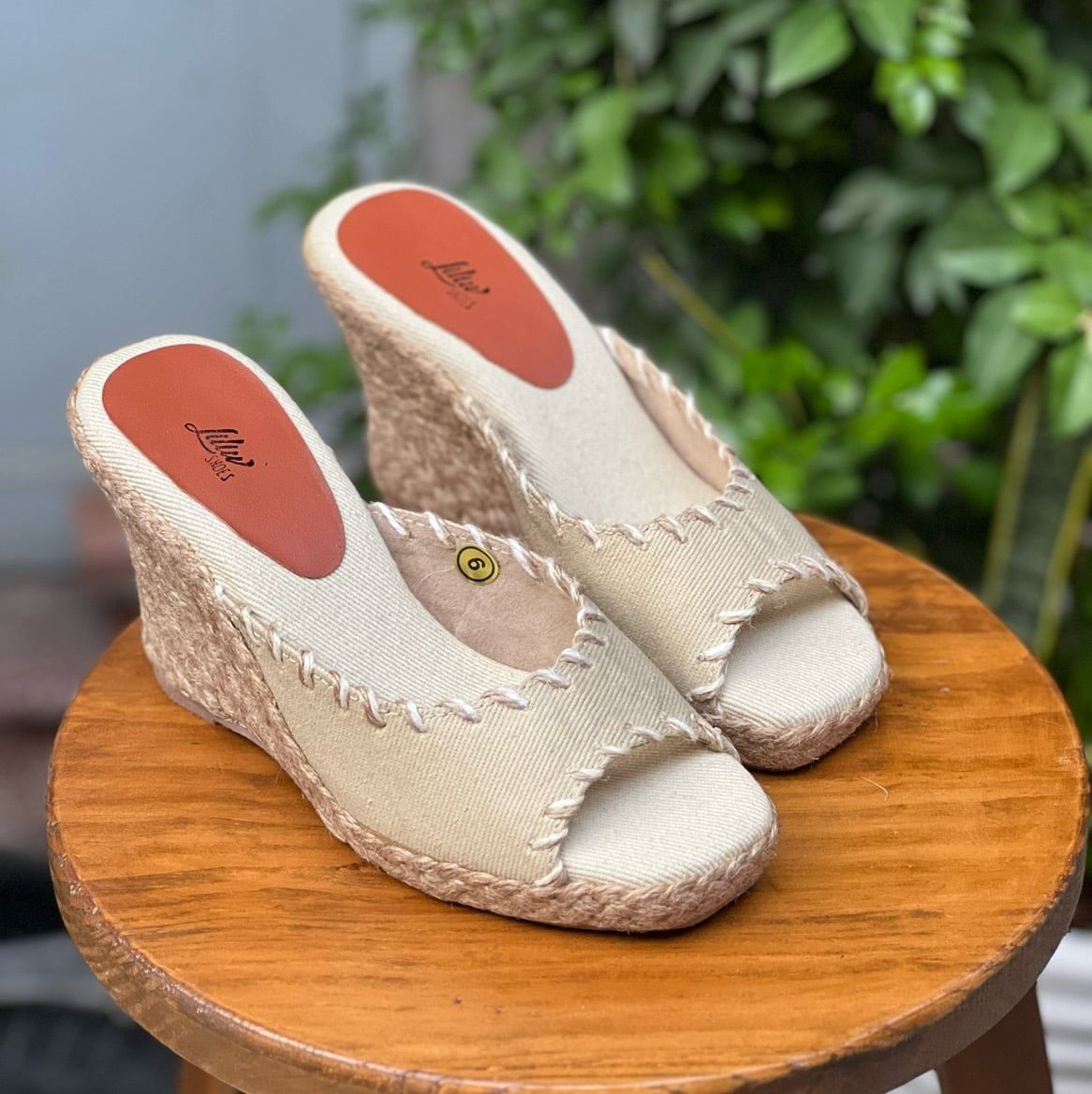 LILO - Dép Cói Quai Ngang Viền Đột Chỉ Đế Xuồng 8cm