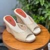 LILO - Dép Cói Quai Ngang Viền Đột Chỉ Đế Xuồng 8cm