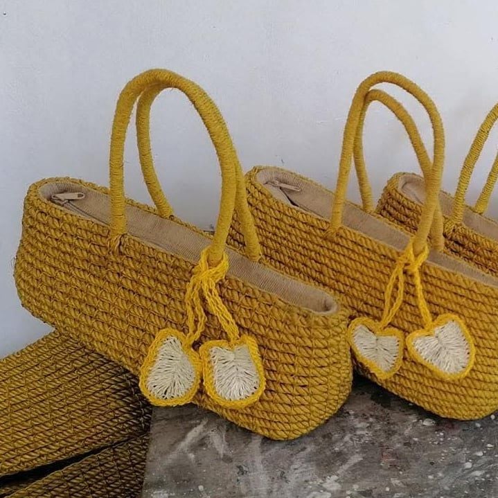Túi Cói Abaca Xách Tay Dáng Thuyền Vàng Quai Cói