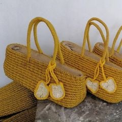 Túi Cói Abaca Xách Tay Dáng Thuyền Vàng Quai Cói