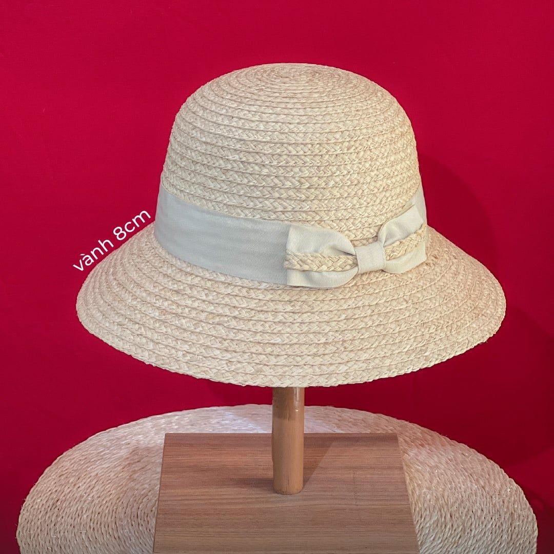 Nón Cói Raffia Chóp Tròn Vành 8cm - NƠ KEM
