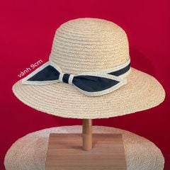 Nón Cói Raffia Chóp Tròn Vành 9cm - NƠ ĐEN