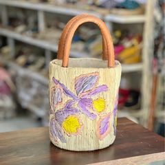 Túi Cói Sợi Cọ Raffia Cao Cấp Quai Da Xách Tay - HOA LAN