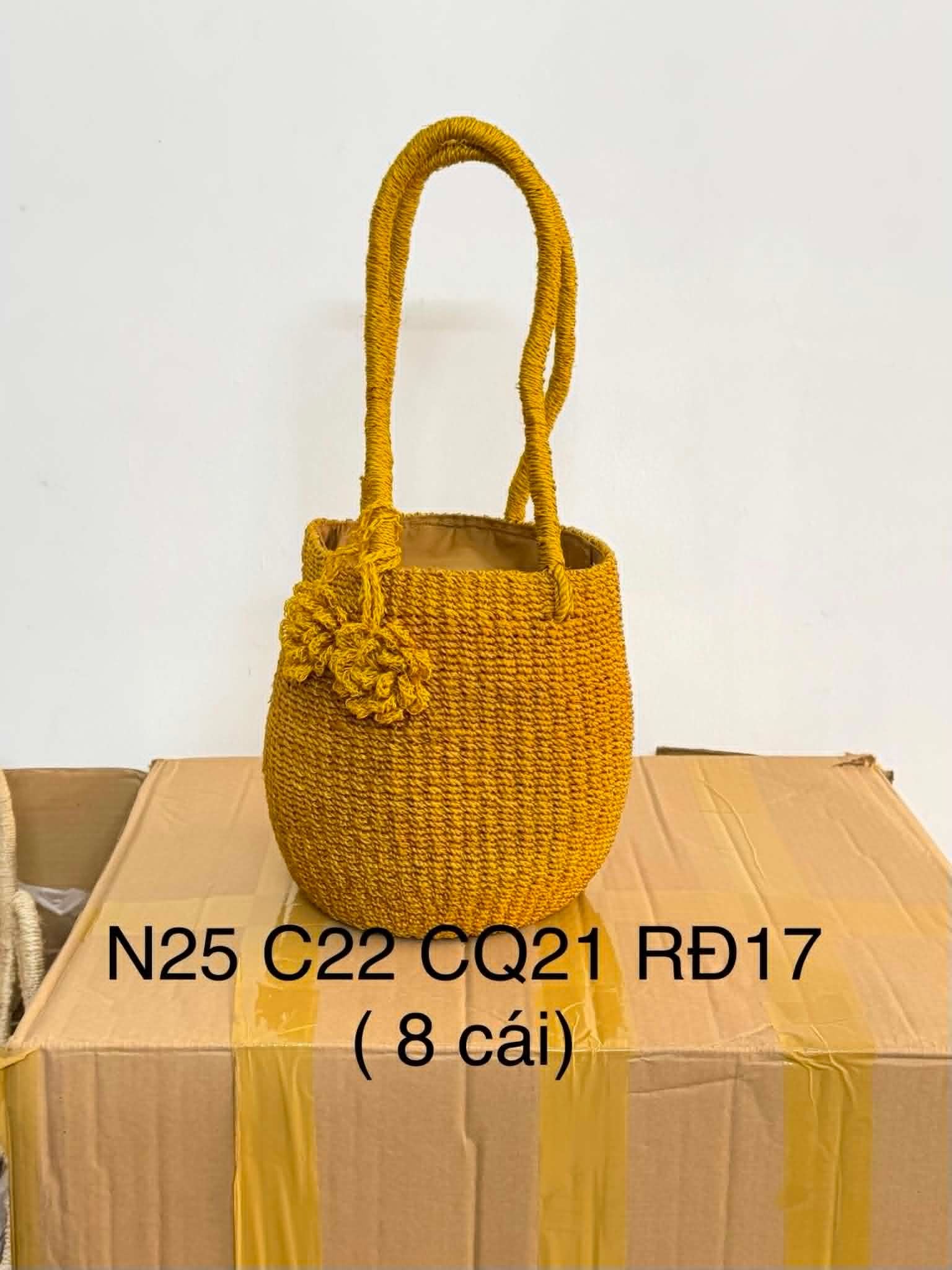 Túi Cói Hộp Trụ Quai Tròn - BỐNG
