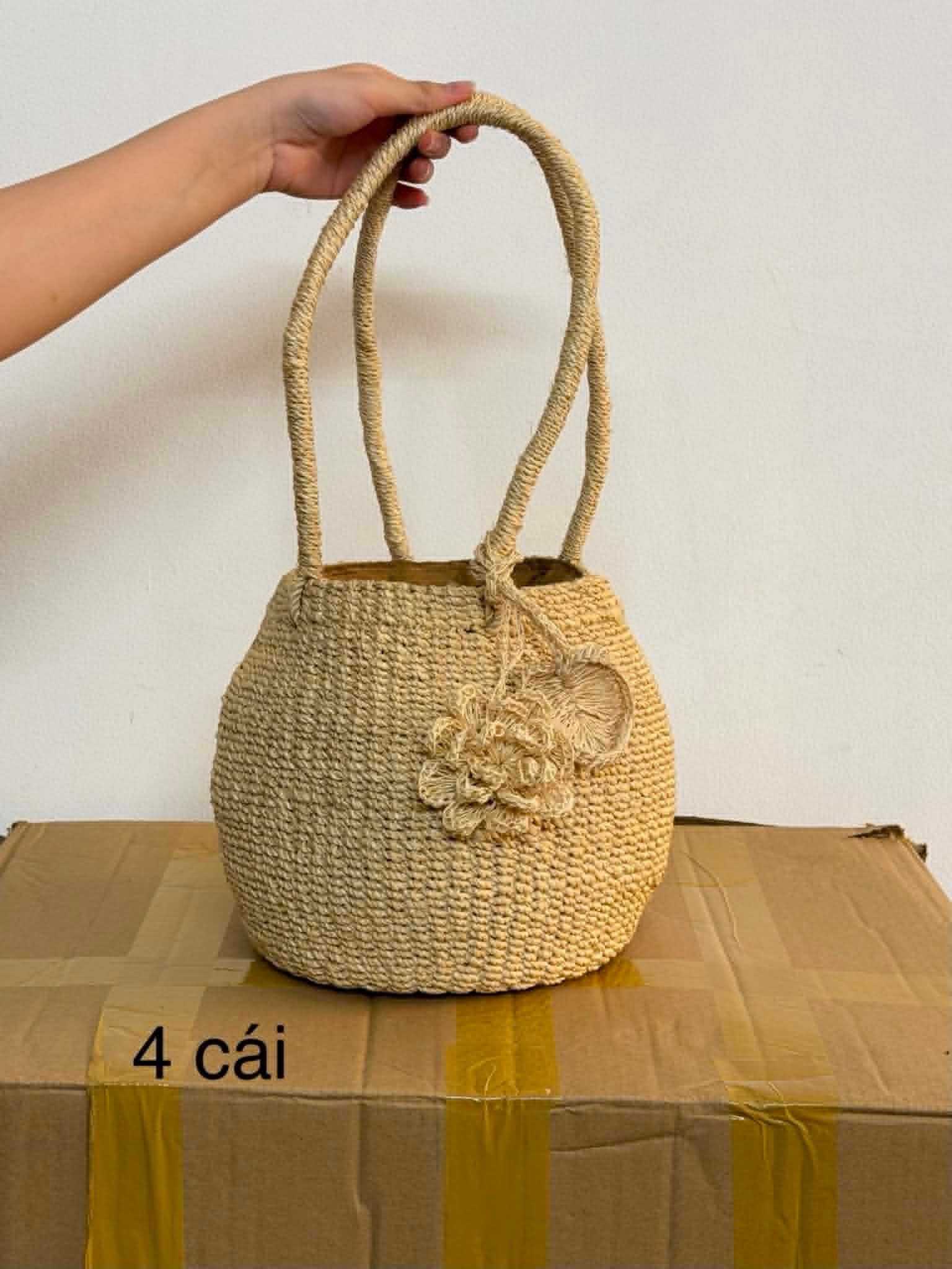 Túi Cói Hộp Trụ Quai Tròn - BỐNG