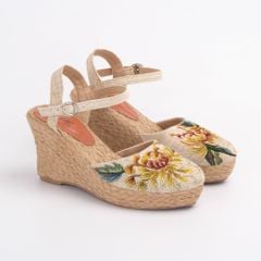 CÚC ĐẠI ĐÓA - Giày Cói Kín Mũi Phối Vải Hemp Thêu Hoa