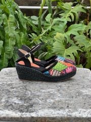 MOSAIC 6 - Đế Xuồng Cói Đen Thêu Ghép Vải Thổ Cẩm 6cm