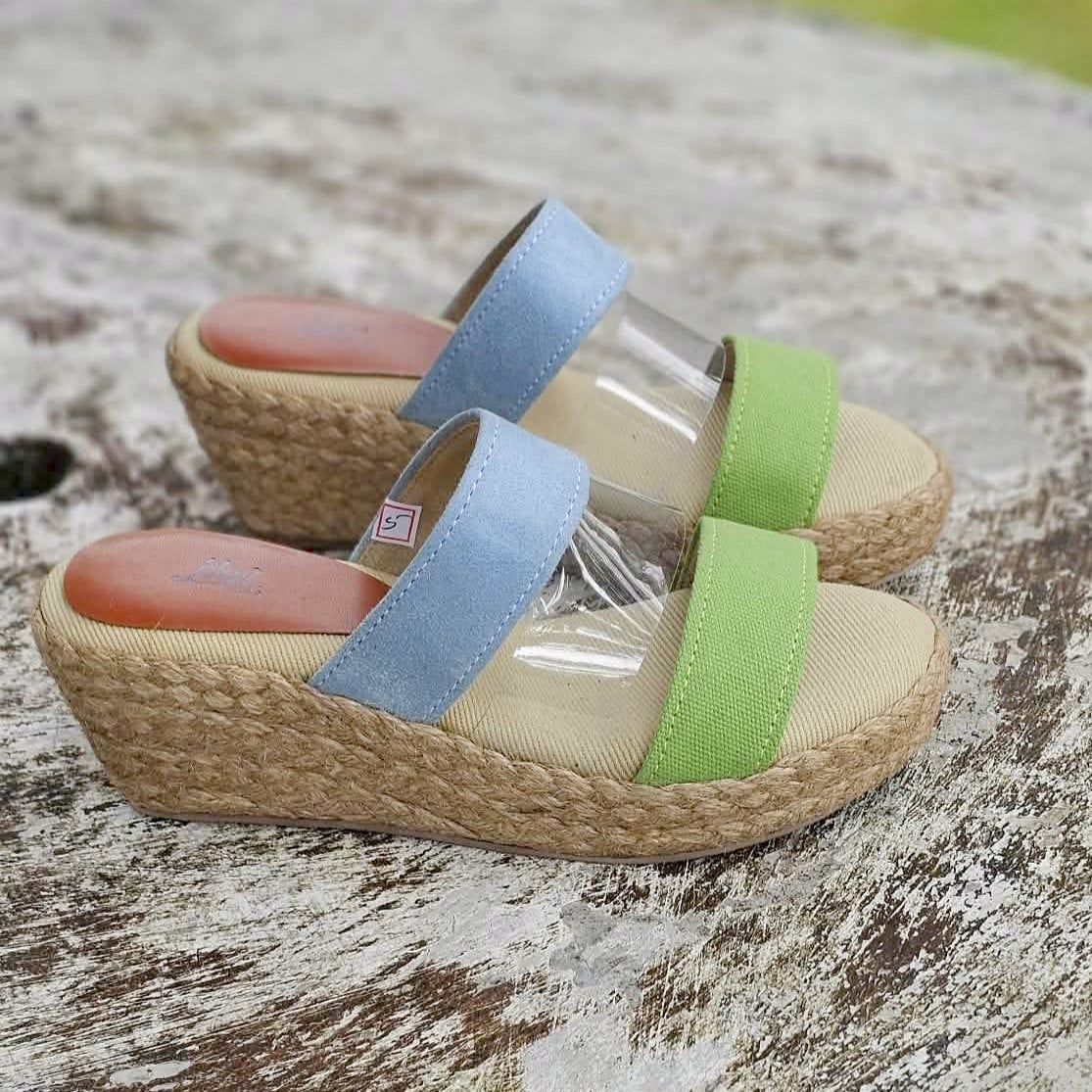 MOJITO - Dép Cói 3 Quai Ngang Phối Màu Đế Xuồng 6cm