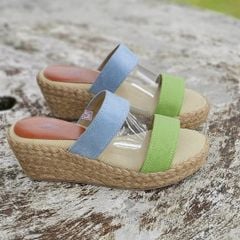 MOJITO - Dép Cói 3 Quai Ngang Phối Màu Đế Xuồng 6cm