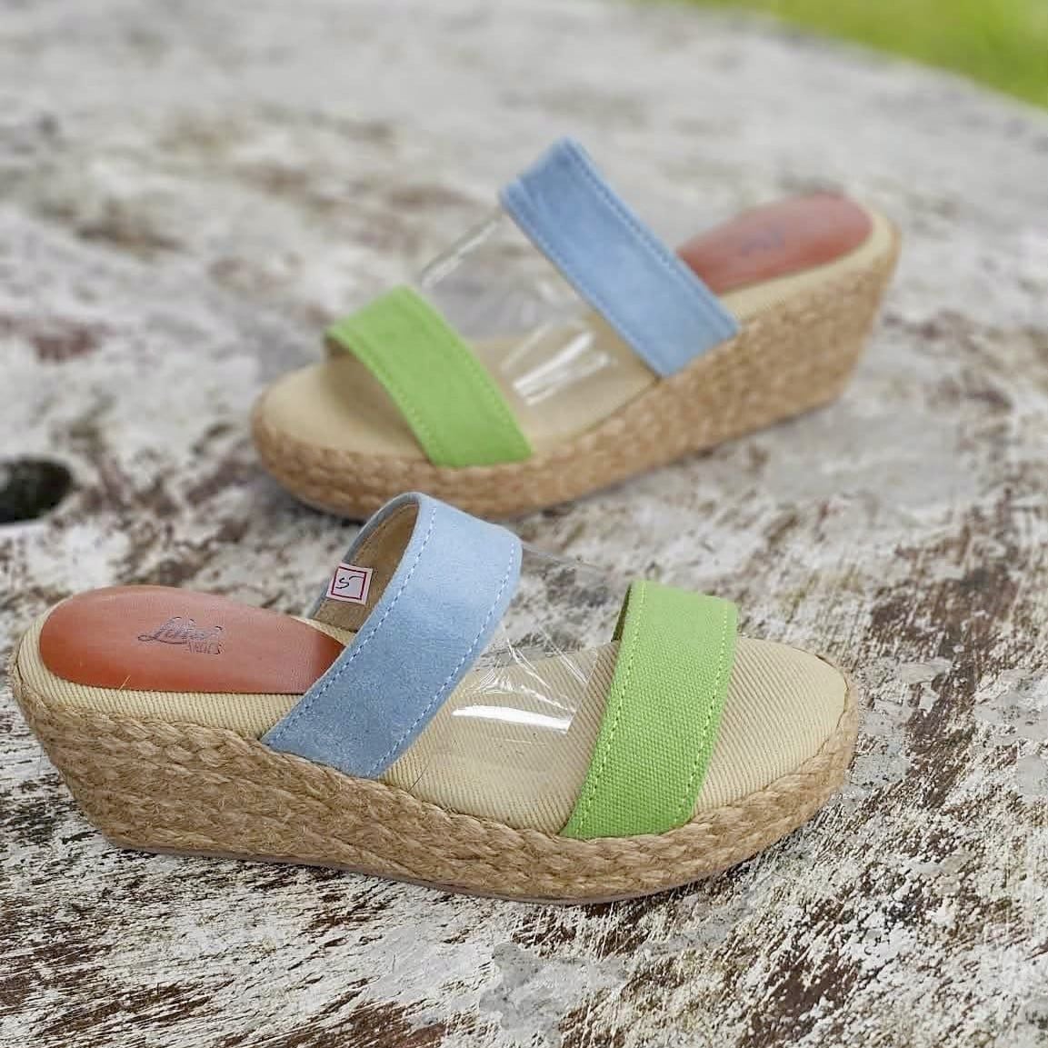 MOJITO - Dép Cói 3 Quai Ngang Phối Màu Đế Xuồng 6cm