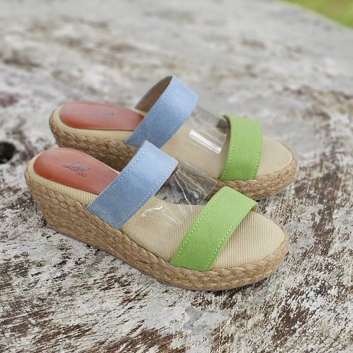 MOJITO - Dép Cói 3 Quai Ngang Phối Màu Đế Xuồng 6cm