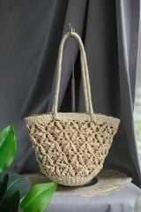 Túi Cói Abaca Hình Thang Cầm Tay Móc Họa Tiết - MACRAME 9
