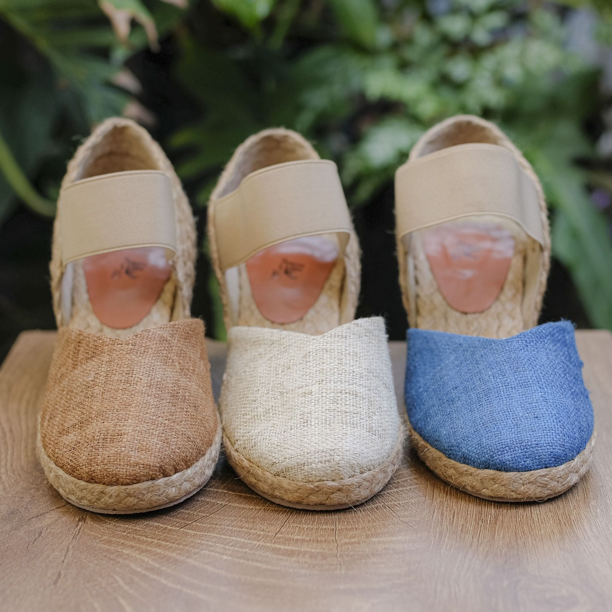 MỘC BÌNH - Đế Xuồng Cói Phối Vải Hemp Kín Mũi Quai Thun 6cm