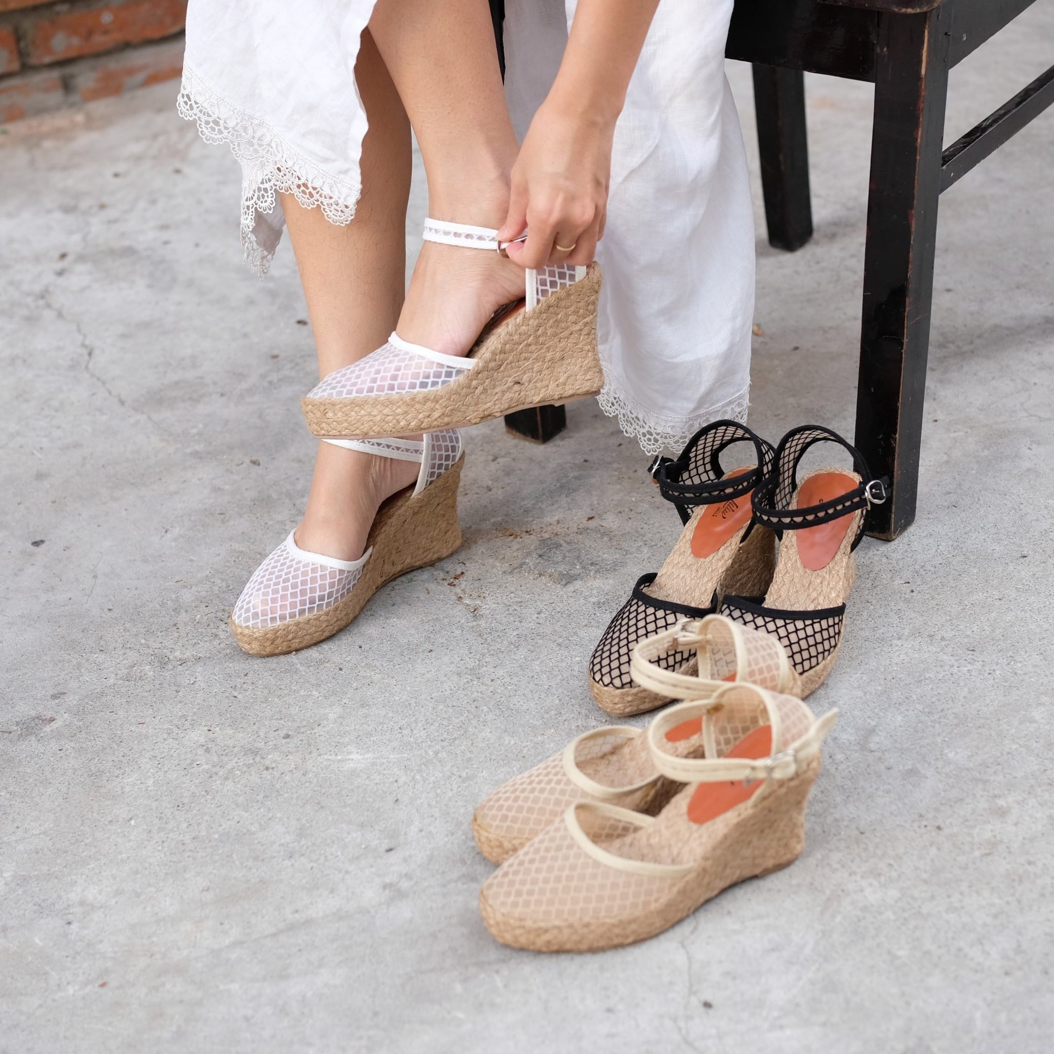 LACE - Cao Gót Kín Mũi Vải Dệt Trong Suốt Gót Mảnh 8cm
