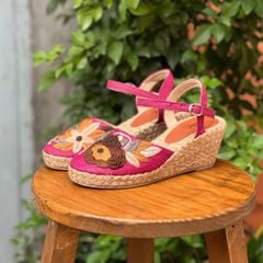 HƯƠNG GIANG - Giày Cói Kín Mũi Phối Vải Hemp Màu TÍM Thêu Hoa