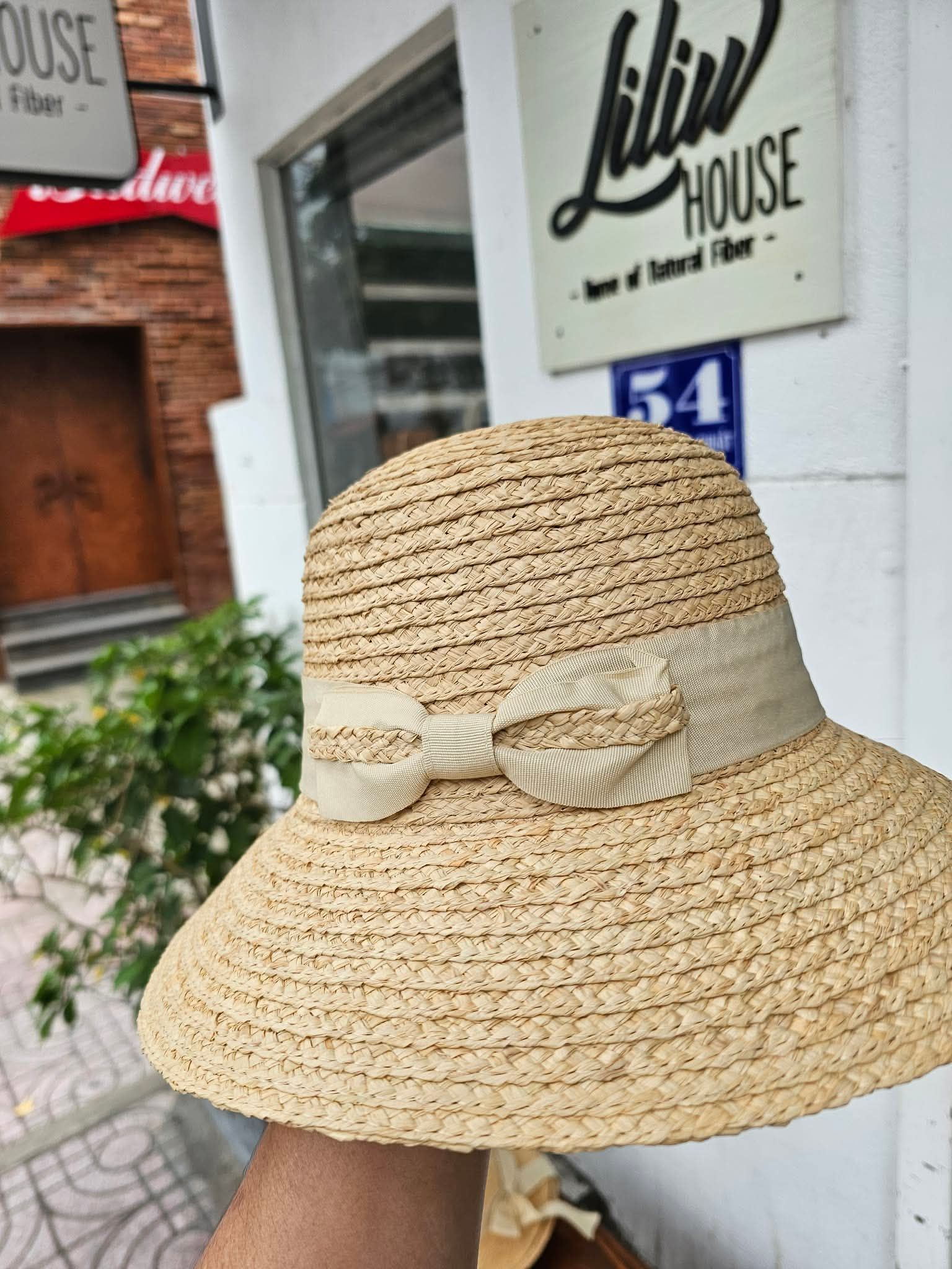 Nón Cói Raffia Chóp Tròn Vành 8cm - NƠ KEM