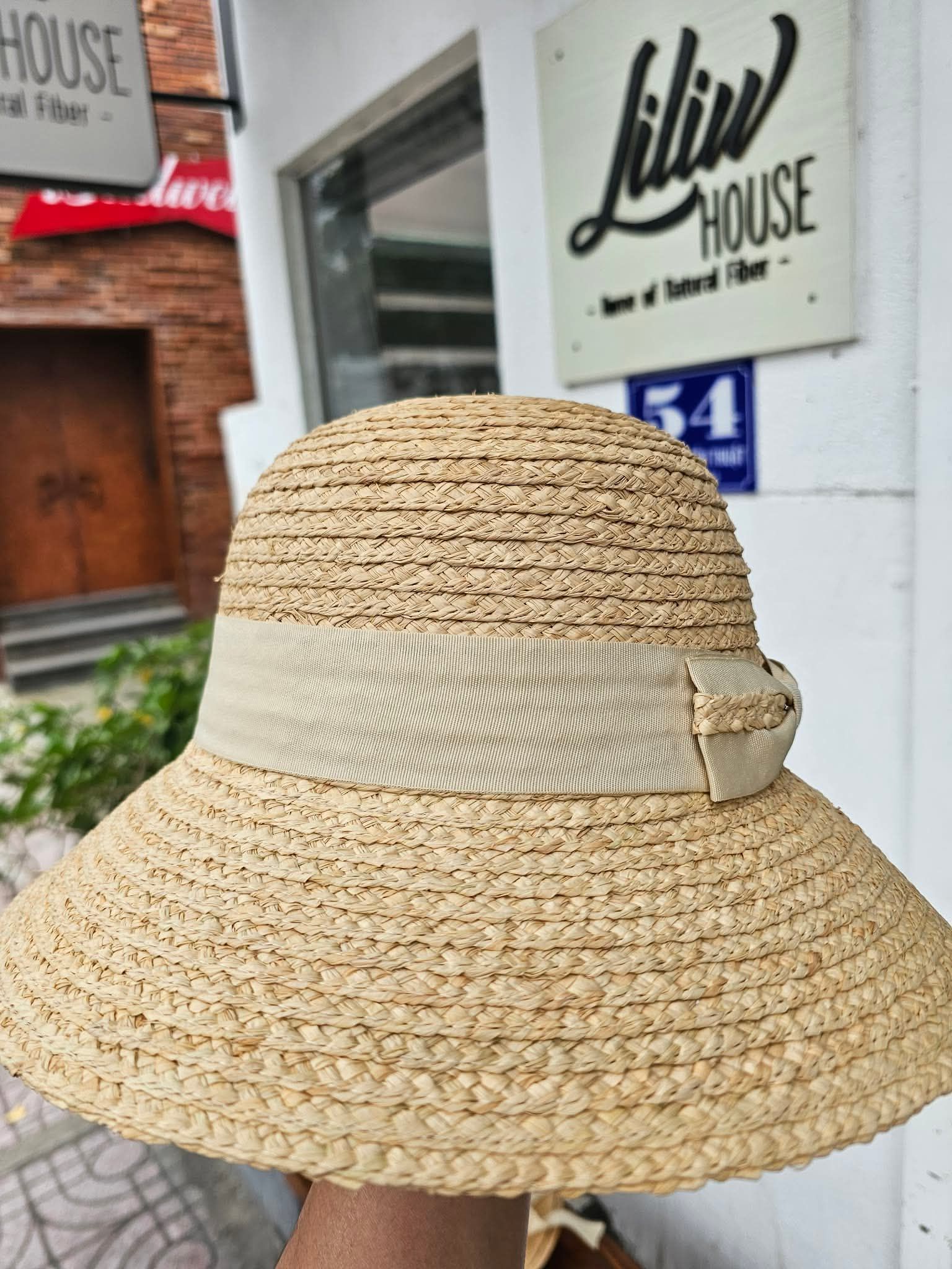 Nón Cói Raffia Chóp Tròn Vành 8cm - NƠ KEM